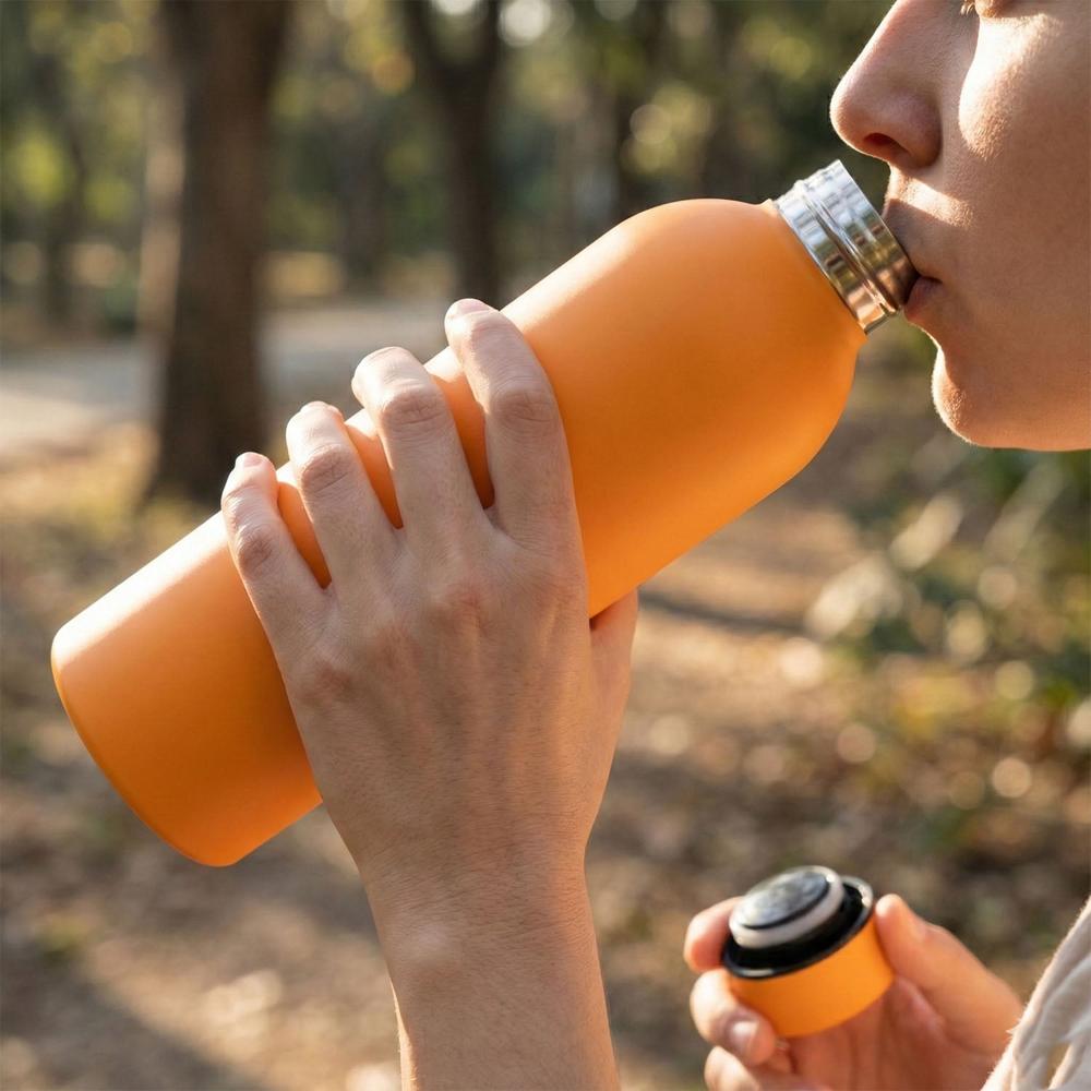 Stainless Steel Double Wall Vacuum-Insulated Drink Water (Orange / 500 ML Approx)