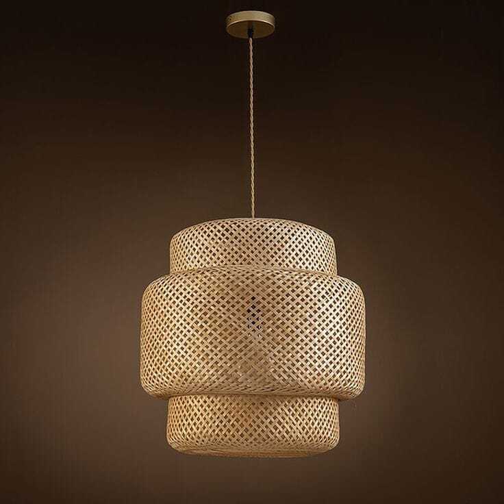 Bamboo Light - Natural Bamboo 35x20 cm Light Brown, Cylindrical LED Ceiling Pendant, Eco-Friendly Handcrafted Durable