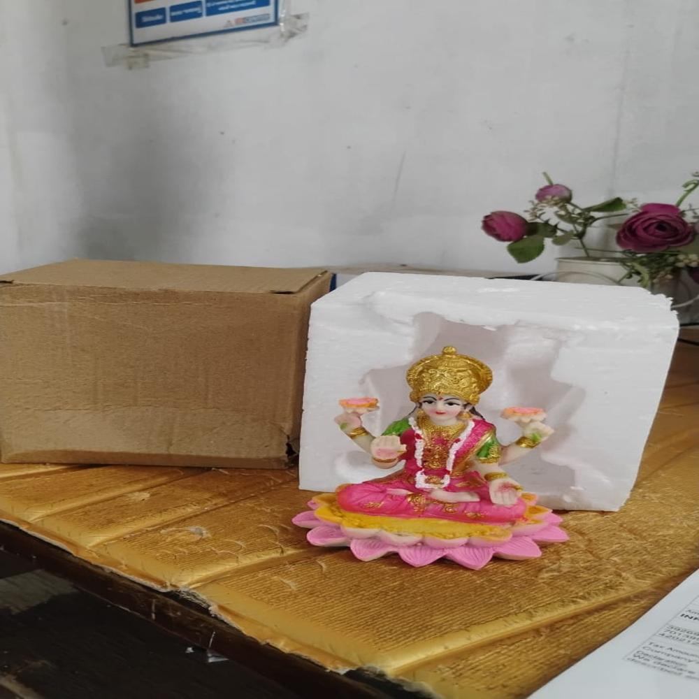 Beautiful Decorative Lakshmi Mata Idol Sitting On Lotus (1 Pc) - Color: Mix