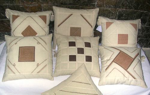 Acrylic Cushion Covers - Acrylic and Other Material, 300 Grams, Cream and Brown Printed Pattern, Square Shape with Zipper