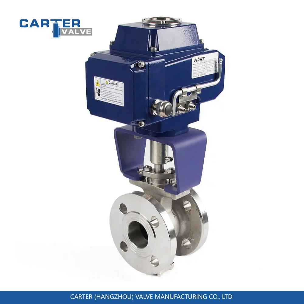 Electric Ball Valve / V Port Ball Valve, Stainless Steel, Flanged, Electric Actuated, V Notch Control Structure, Slurry/Chemical Media, API