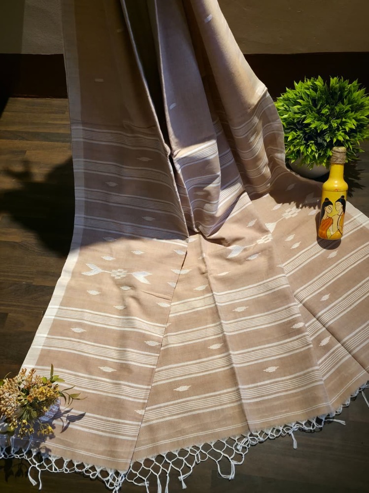 Brown Mull Cotton Saree