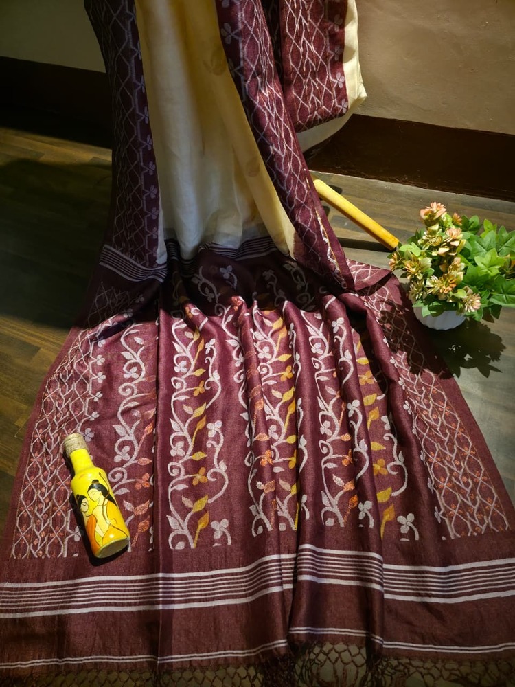 Mahroon Gachhi Tussar Saree