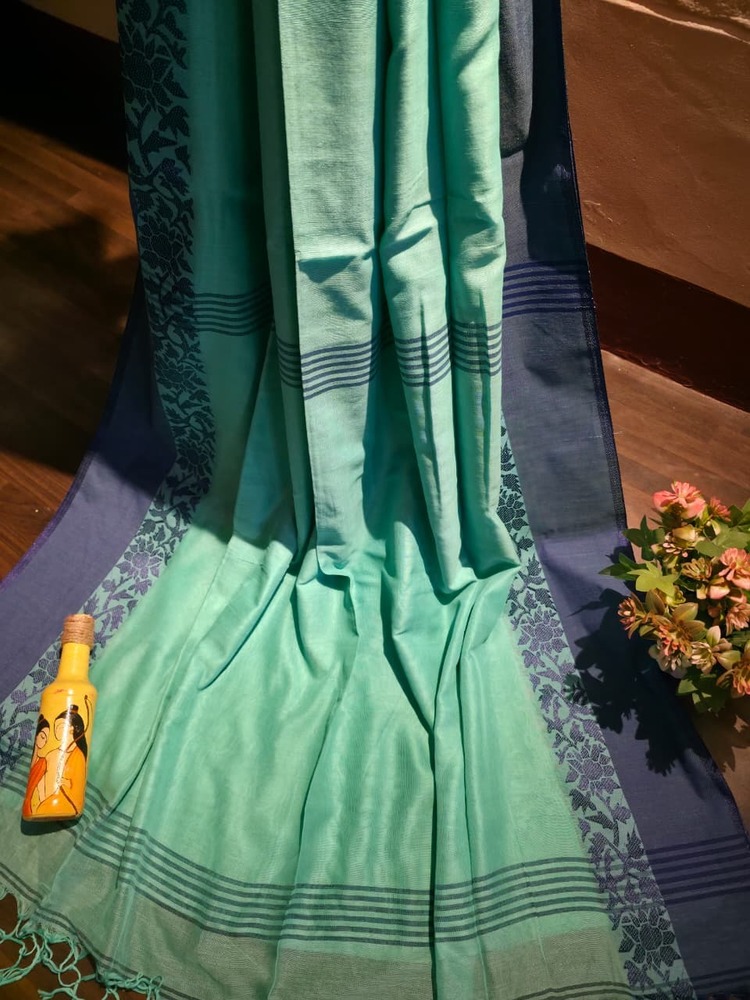 Sea Green Khadi Cotton Saree