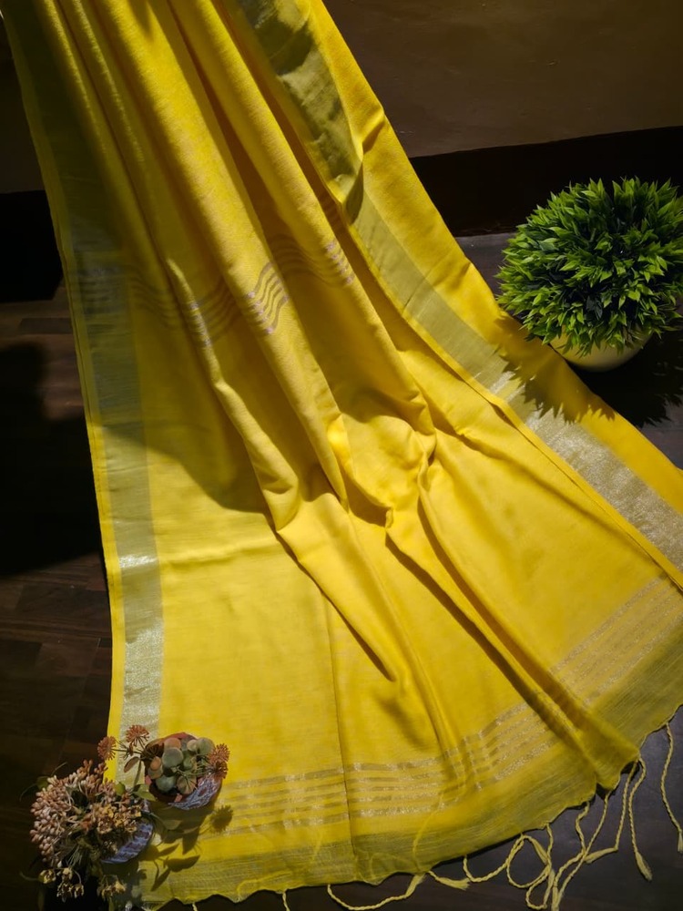 Yellow Khadi Cotton Saree