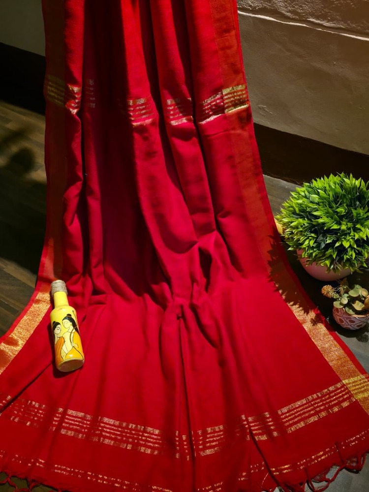 Red Khadi Cotton Saree