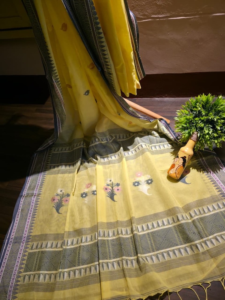 Lemon Yellow Khadi Cotton Saree