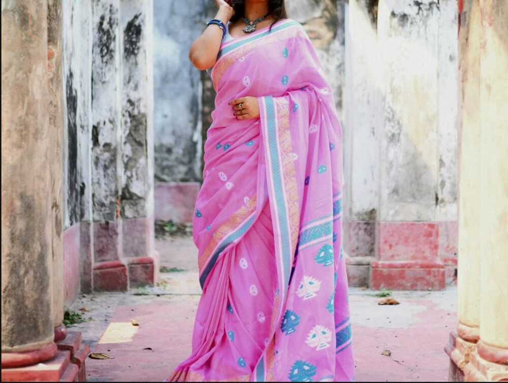 Pink Khadi Cotton Saree