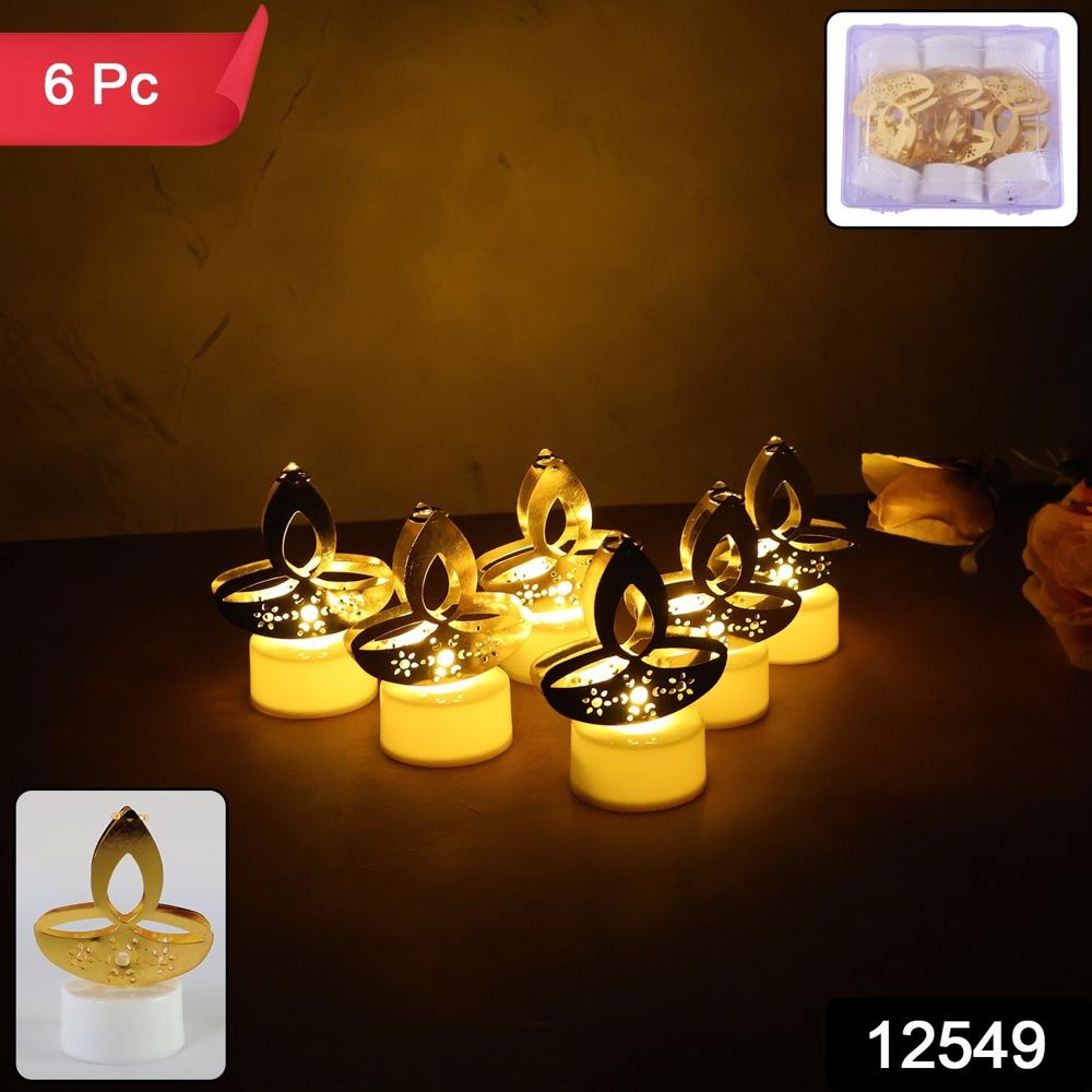 Golden Diya Shaped Led Tealight Candles (6 Pc) - Color: Mix