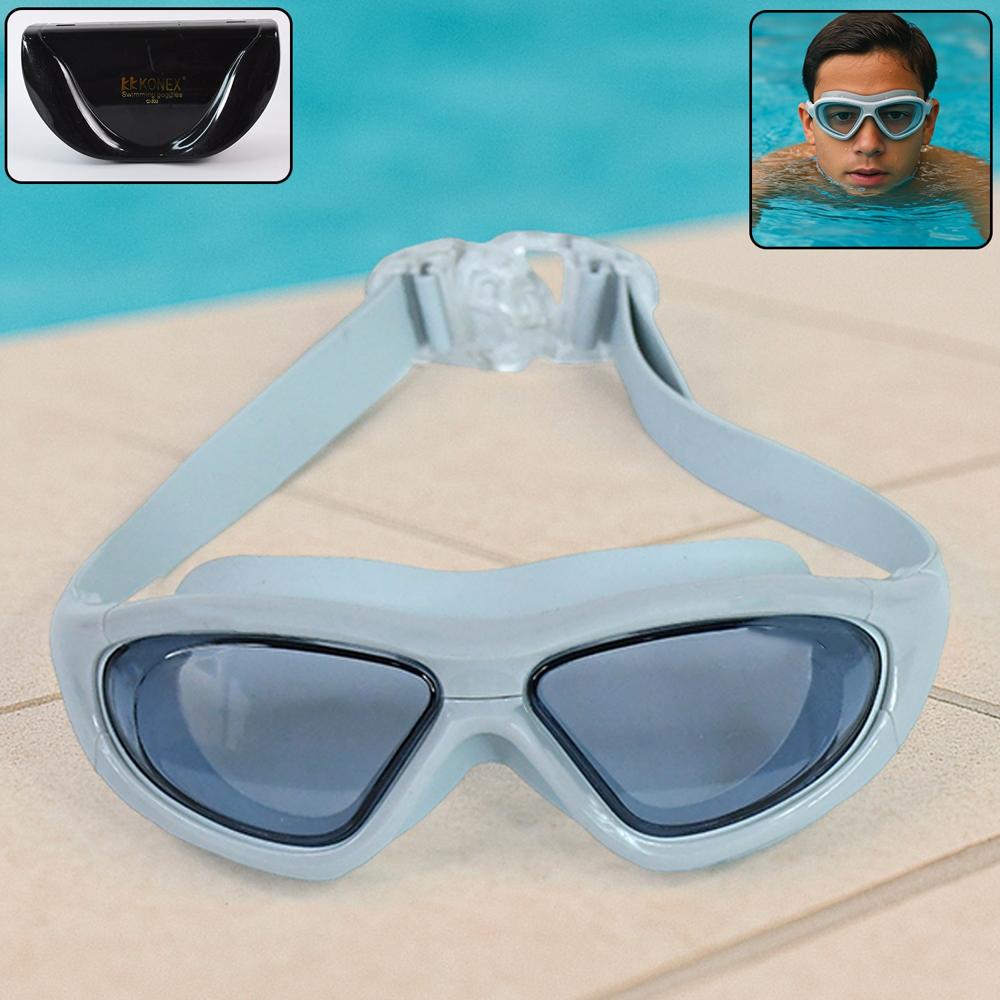 Konex Premium Wide Vision Swimming Goggles With Protective Hard Case (1 Pc) - Color: Mix