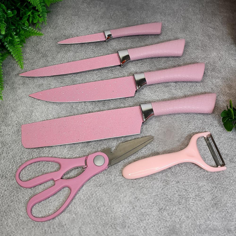 Stainless Steel Non Stick Ceramic Coating 6 Pcs Chef Kitchen Knife Set - Color: Mix