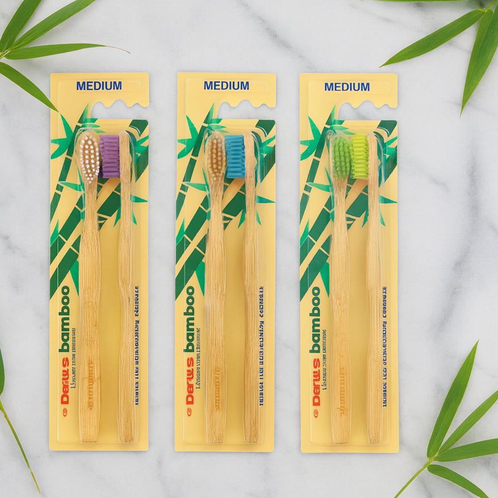 Eco-Friendly Bamboo Toothbrush Twin Pack (12 Packets  24 Pieces) - Color: Mix