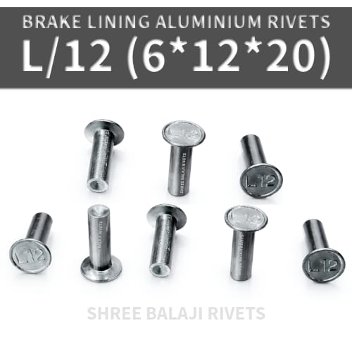 L-12 Brake Lining Aluminium Rivets - Dimension (L*W*H): 6*20*12 Millimeter (Mm)
