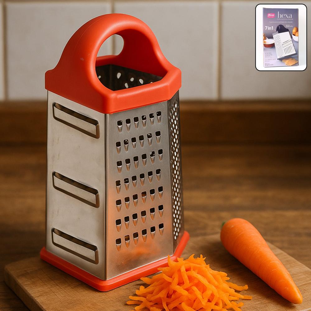 Supermom 7-In-1 Heavy Duty Stainless Steel Box Grater With Ergonomic Handle (1 Pc) - Color: Mix