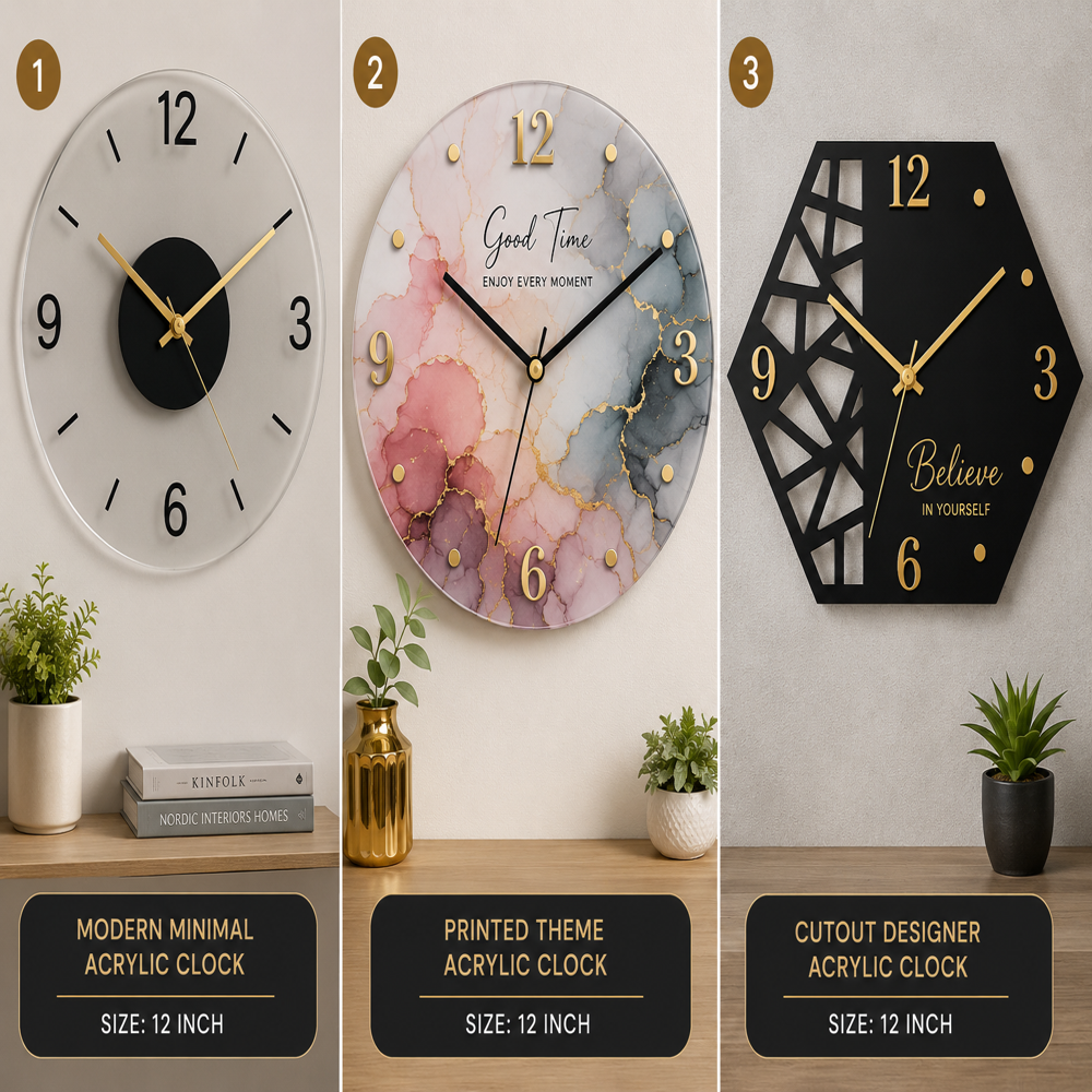 Acrylic Wall Clock - Color: Black