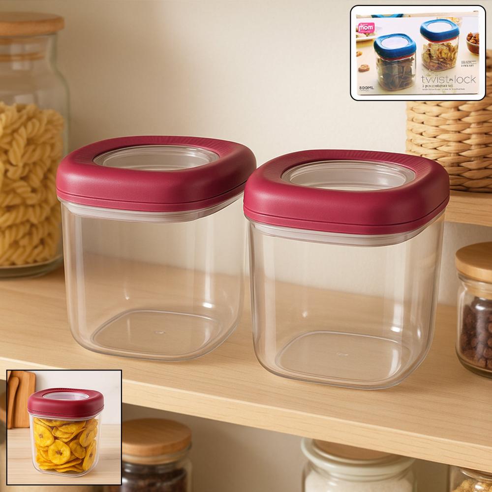 Supermom Transparent Twist Lock Kitchen Storage Container Set (Approx 800Ml & 2Pc) - Color: Mix