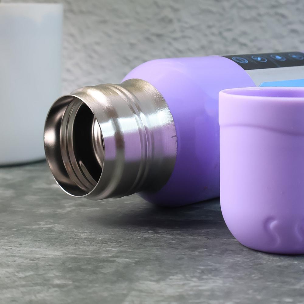 Purple Vacuum Flask Set  Stainless Steel Thermos with 3 Cups, Approx 500ml