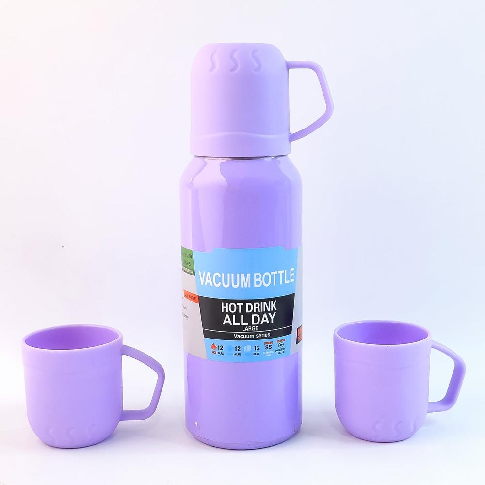 Purple Vacuum Flask Set  Stainless Steel Thermos with 3 Cups, Approx 500ml