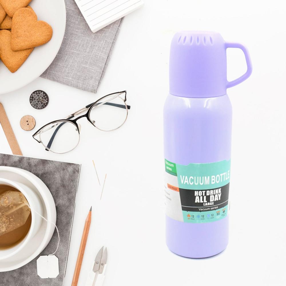 Vacuum Flask Set  Stainless Steel Thermos with 3 Cups, Approx 500ml