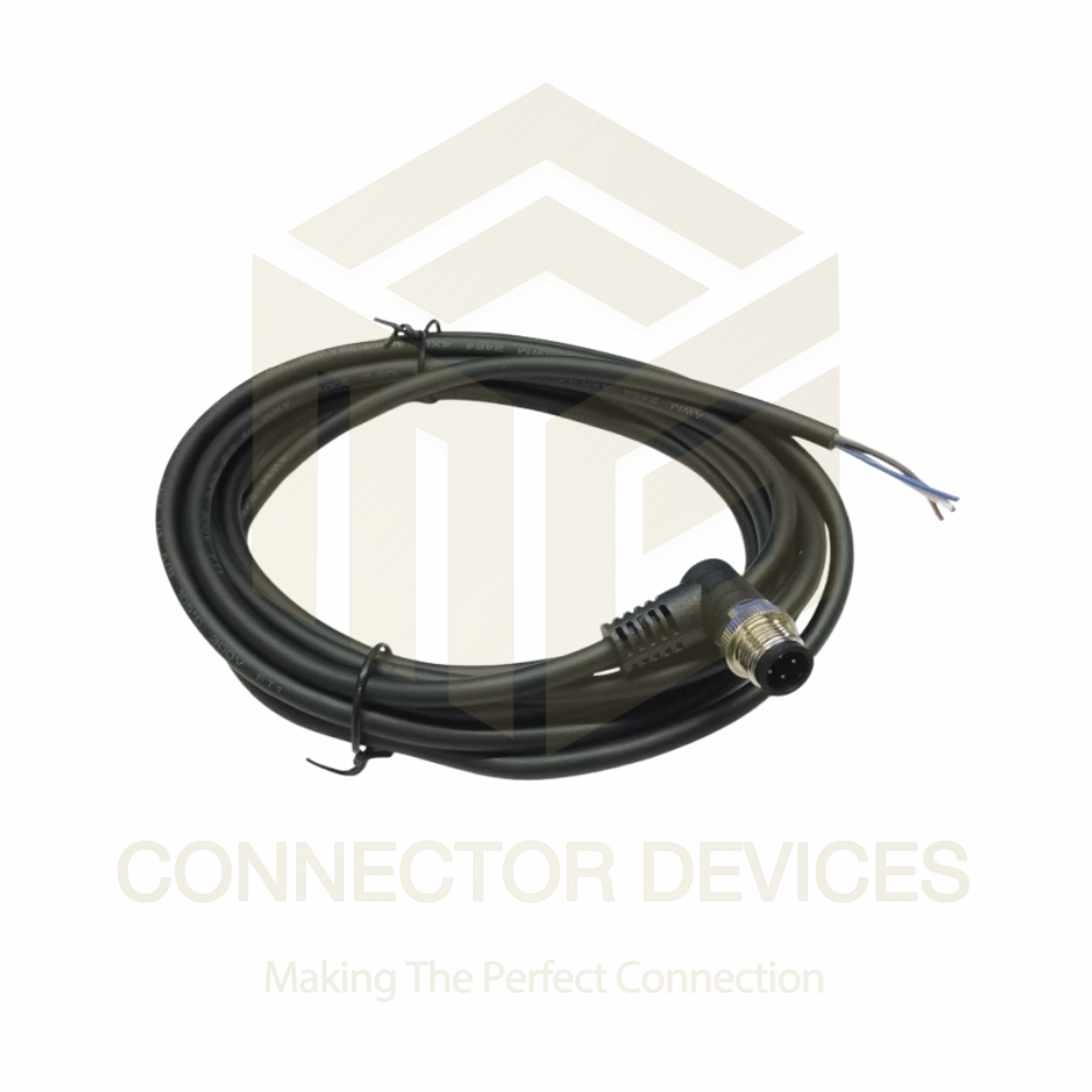 M12 4 Pin Male Right angle with Cable 3 Mtr