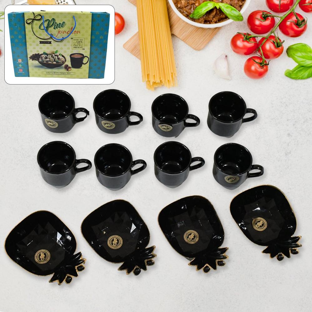 Pine Junction Ceramic Tea / Cups / Mug Set Pineapple Shape Serving Bowl (12 Pcs Set) - Color: Mix
