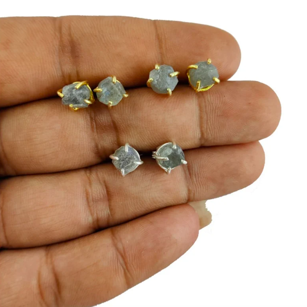 Labradorite Raw Gemstone Stud Earring