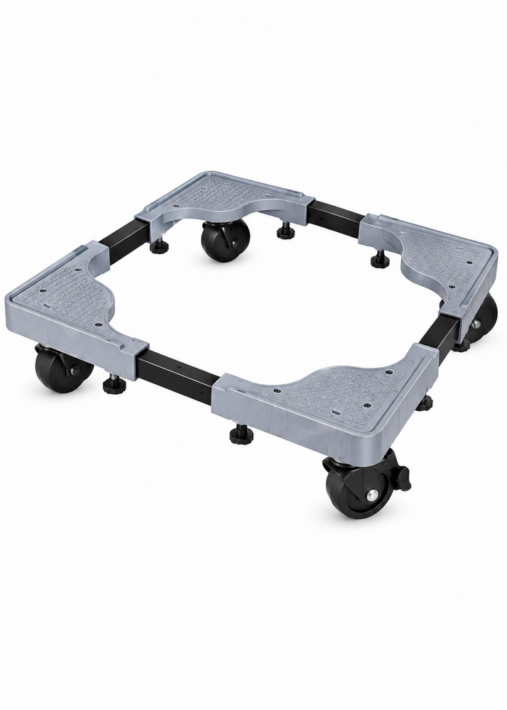 Shop4Ever Adjustable Refrigerator Stand | Heavy Duty Appliance Base With Wheels | Washing Machine Stand | Anti-Skid Feet | 17.5-27.5 Inch - Color: Black