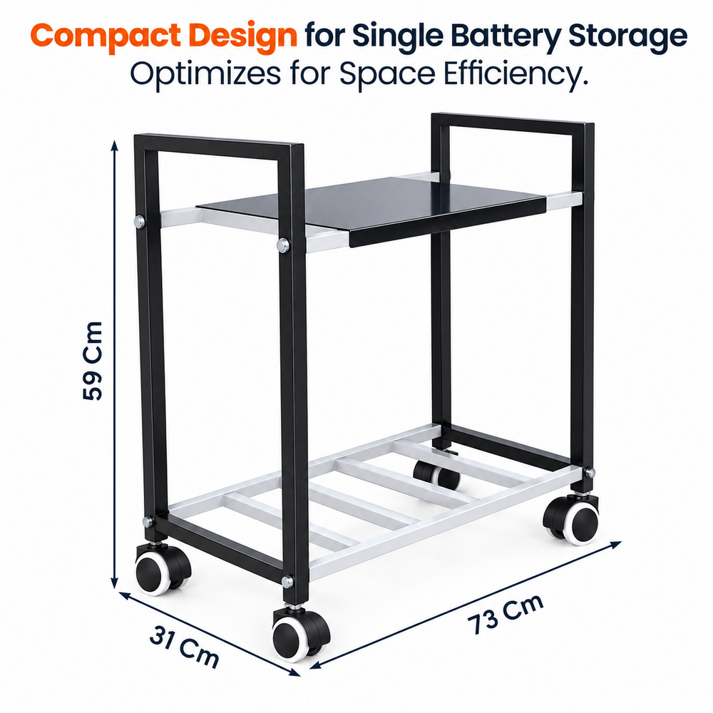 Shop4Ever Inverter Trolley For Home Heavy Duty Adjustable Inverter Stand With Wheels | Rust-Resistant Metal Battery Stand | Up To 150 Kg Load | Home & Office Use - Material: Ms (Mild Steel)