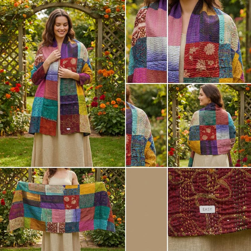 Vintage Silk Khanta Work Scarves - Color: Assortted Colors