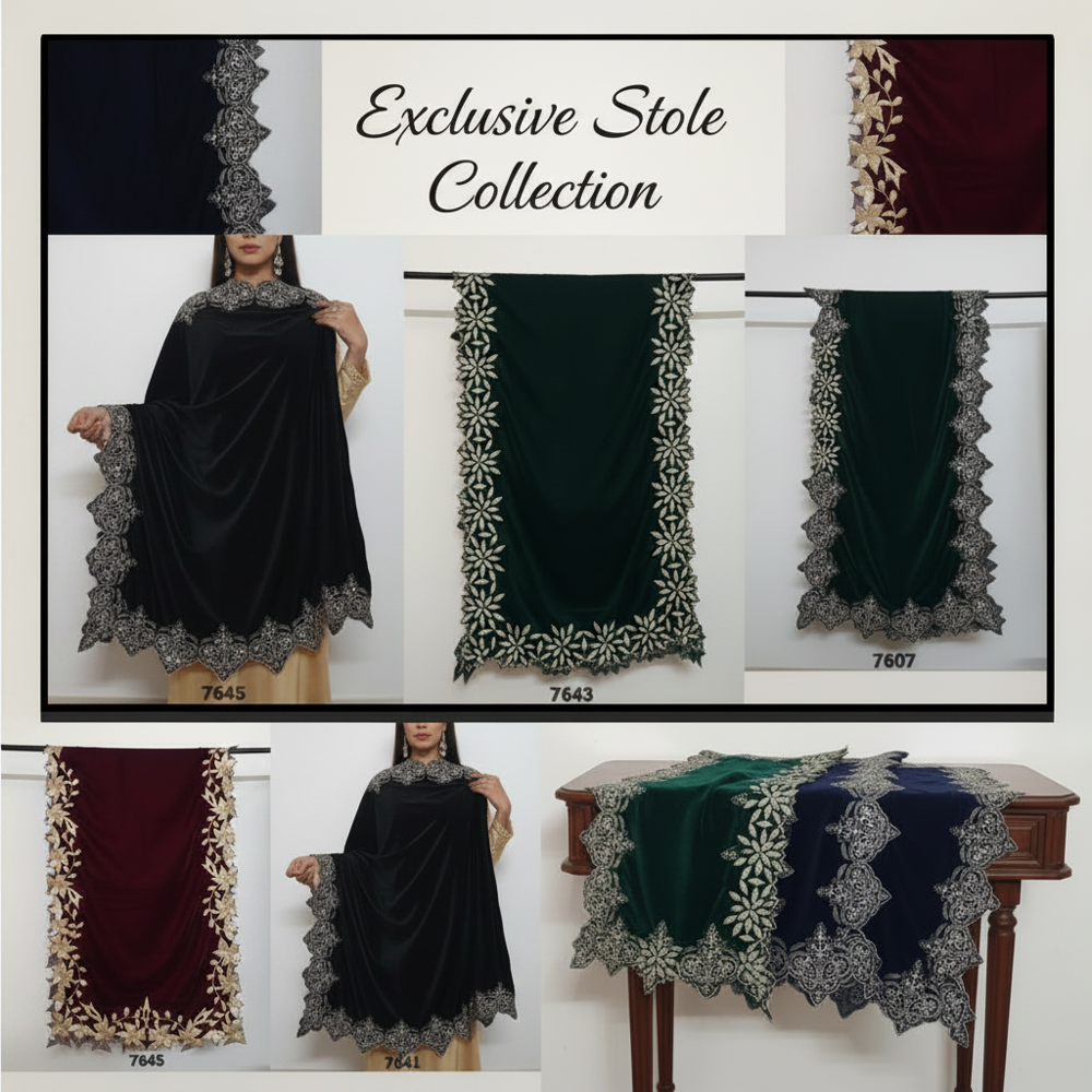 Velvet Hand Embroidered Stoles - Color: Assortted