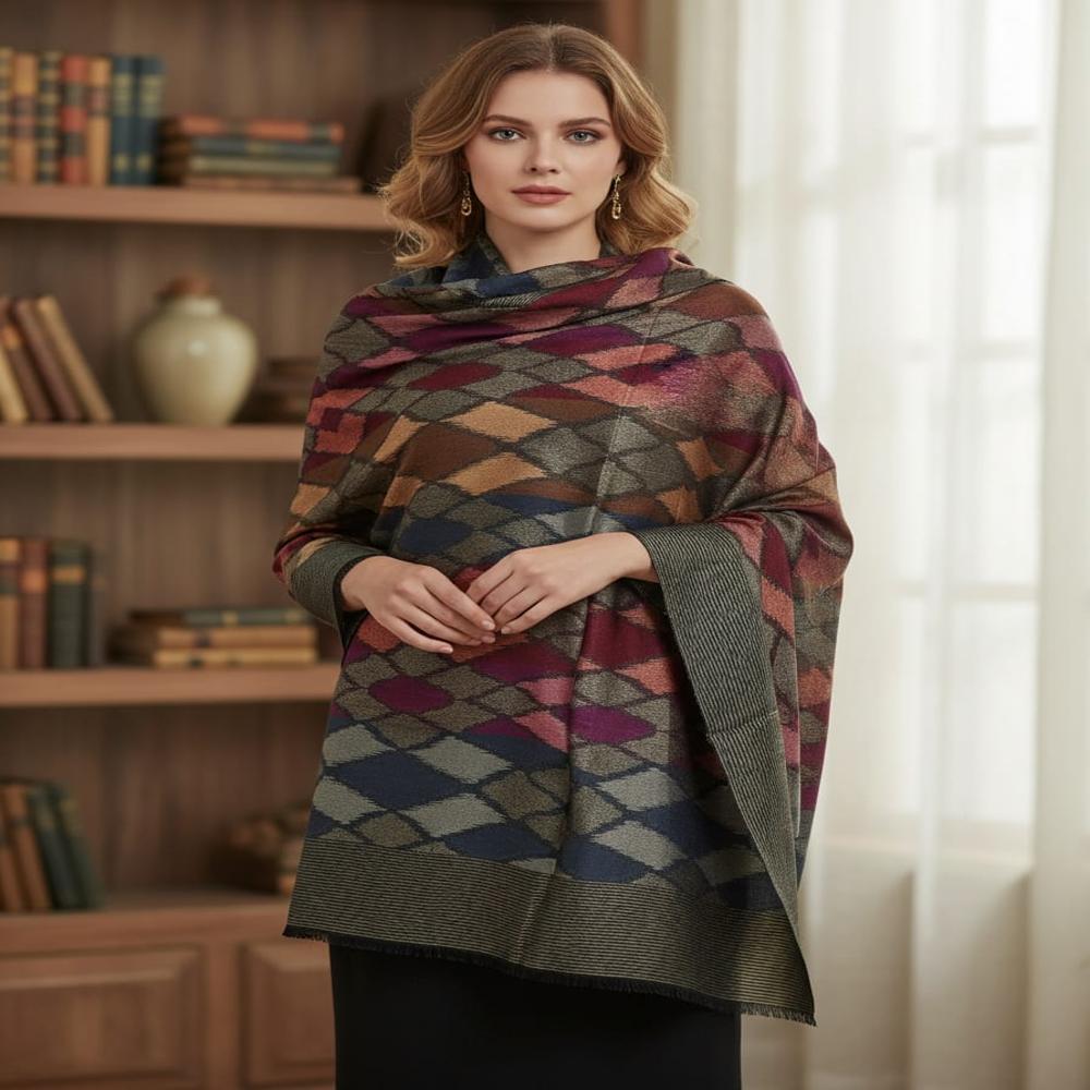 Merino Wool Moonlight Ikkat Stoles - Color: Assortted Colours