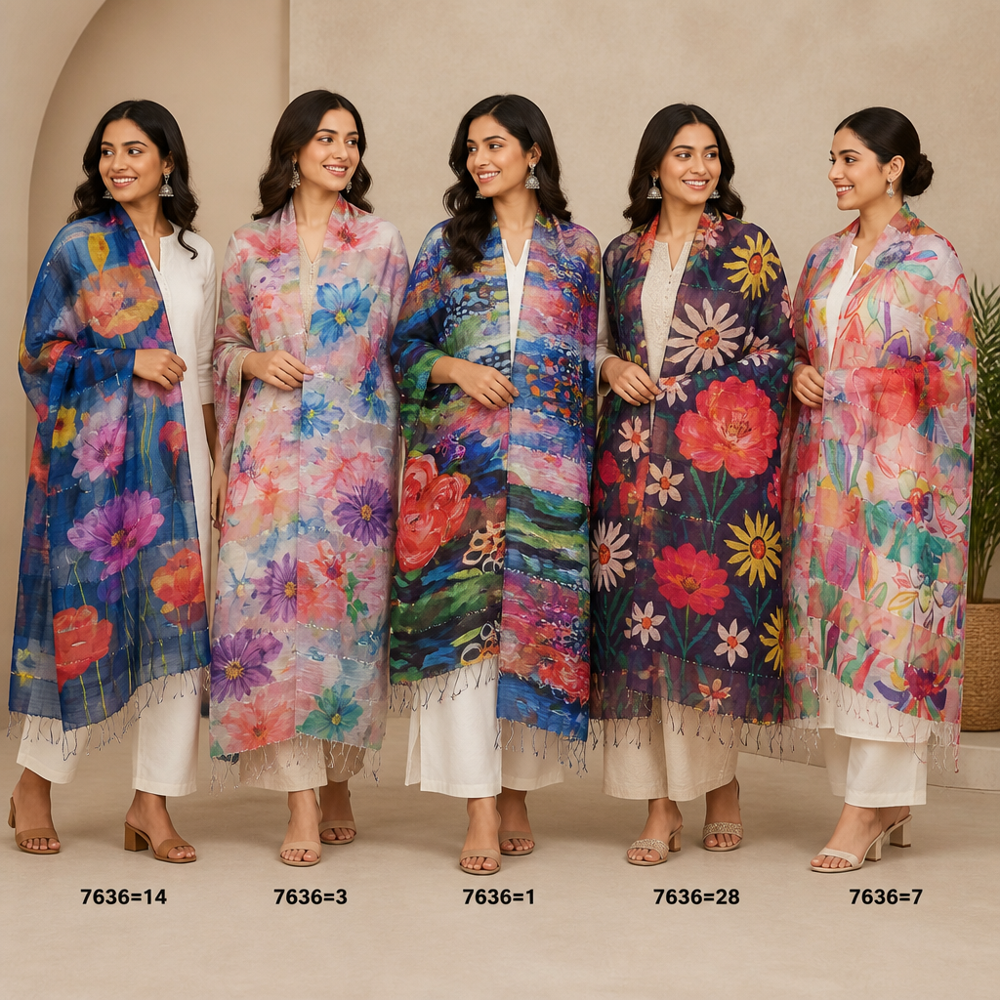 Silk Cotton Digital Printed Stoles - Color: Assortted