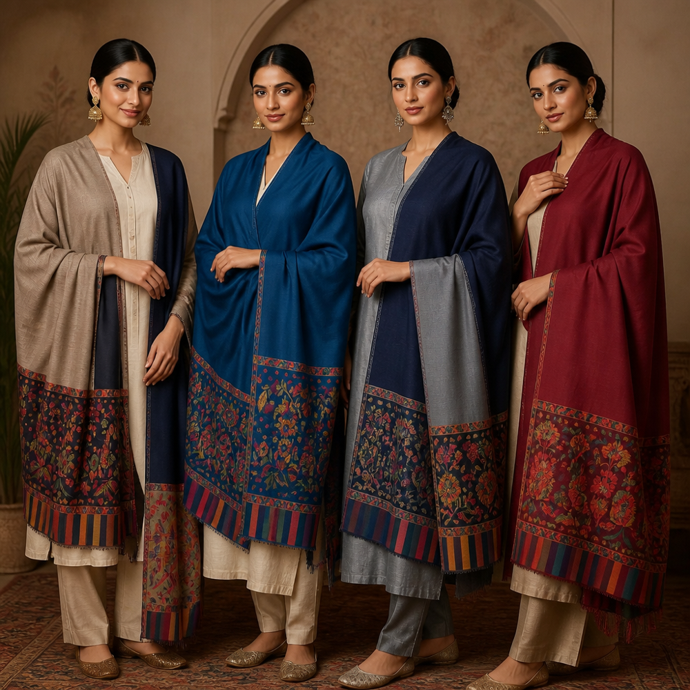 Pure Wool Reversible Jamawar Palla Stoles - Color: Assortted