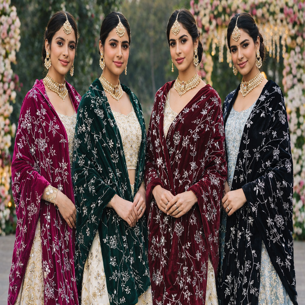 Velvet With Jarkan And Mirror Work Stoles - Color: Assortted