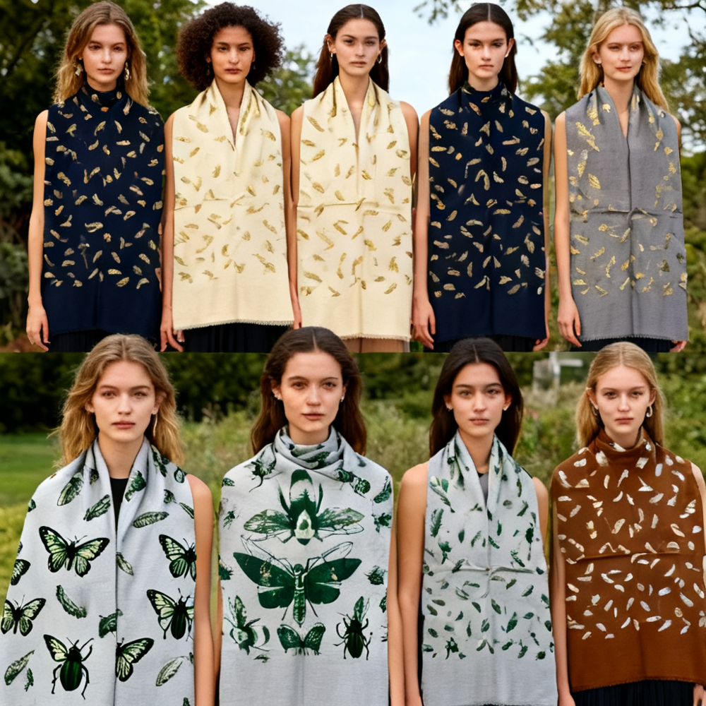 Merino Wool Foil Printed Stoles - Color: Assortted