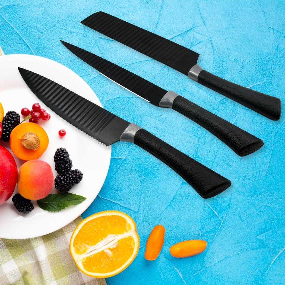 6 Pcs Professional Kitchen Knife Set With Non-Slip Handle, Peeler & Scissor - Color: Mix