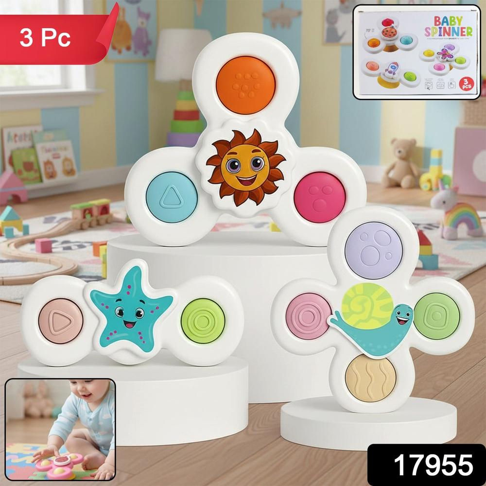 White Baby Spinner Toy Set  Sensory Suction Spin Toys (3 Pc Set)