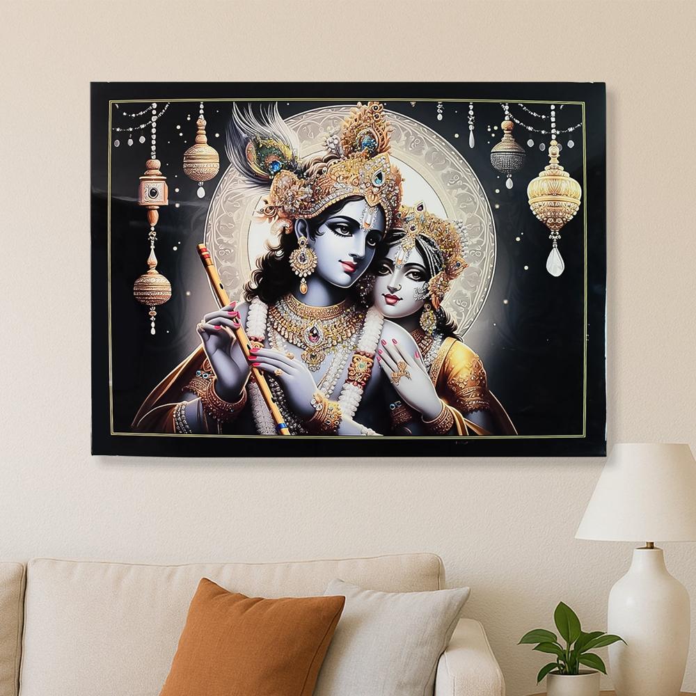 Lord Krishna Radha Wall Painting Wooden Frame 60X45 Cm Approx (1 Pc / Mix Design) - Product Type: Home Utility Products