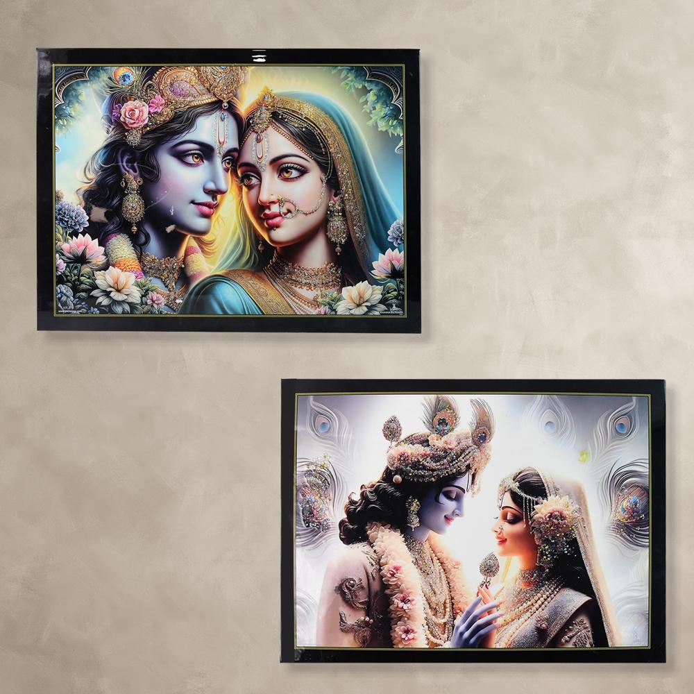 Lord Krishna Radha Wall Painting Wooden Frame 60x45 Cm Approx (1 Pc / Mix Design)