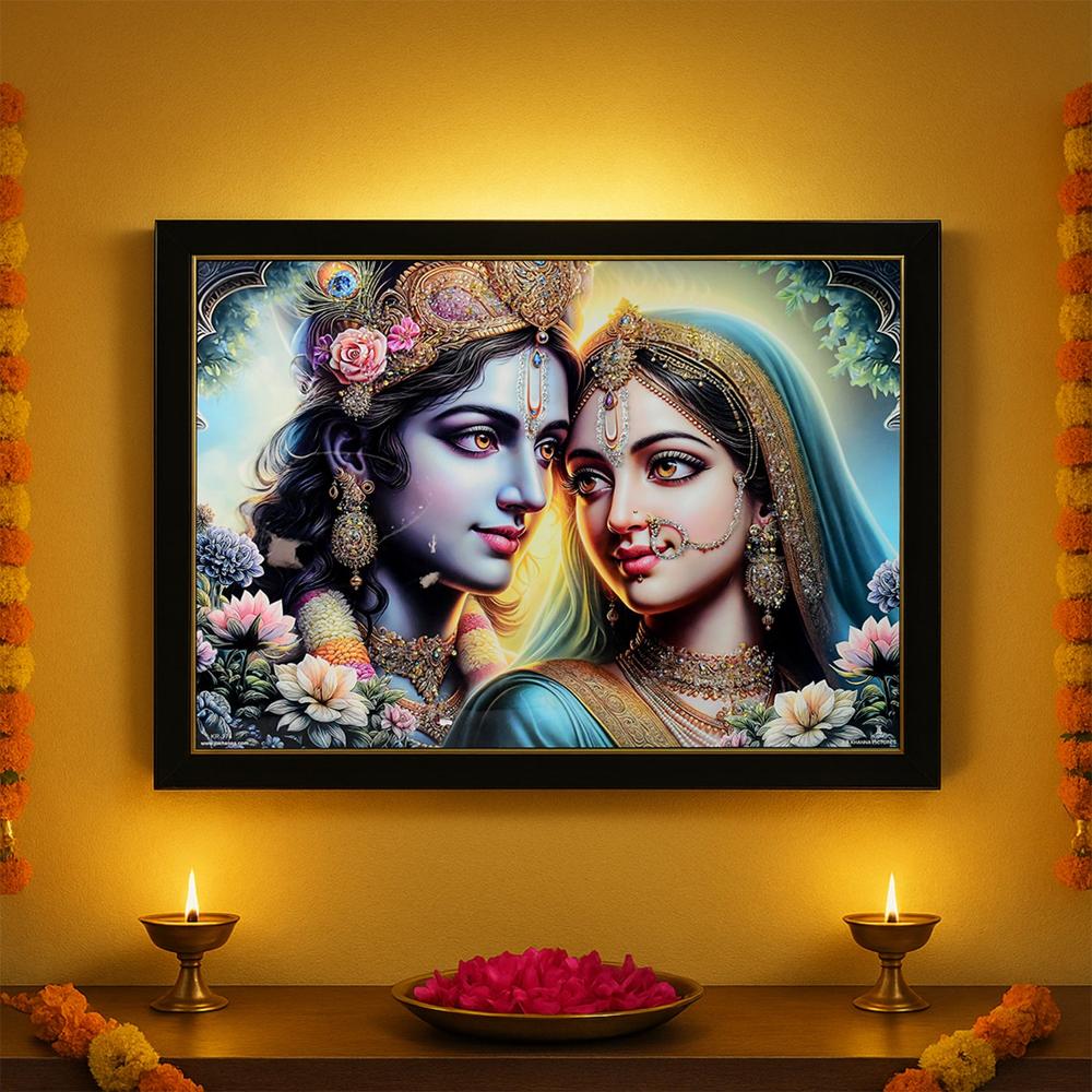 Lord Krishna Radha Wall Painting Wooden Frame 60x45 Cm Approx (1 Pc / Mix Design)