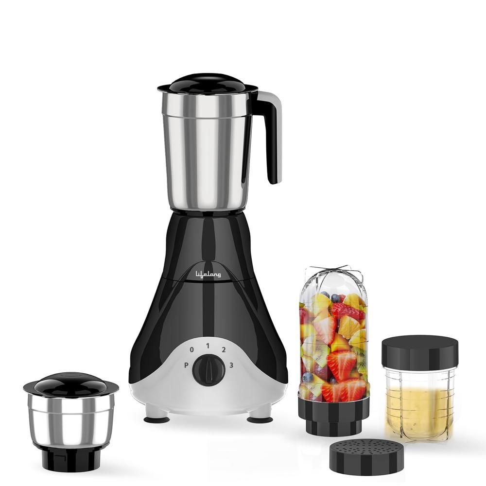 Lifelong Mixer Grinder For Kitchen - 4 Jars 500 Watt Mixie - 2 Nutri Bullet Jars For Smoothie & Blending, Chutney Jar & Liquidizing Jar Used As Wet Grinder & Blender - Stainless Steel Blades (llmg39) - Capacity: 1.5 Ltr