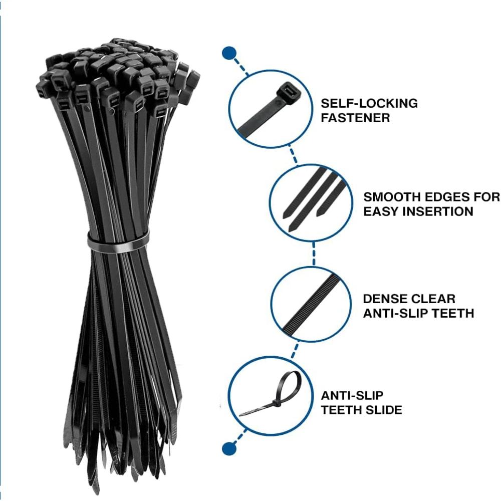 Black White Cable Ties 12 inch - 300mm x 4.8mm