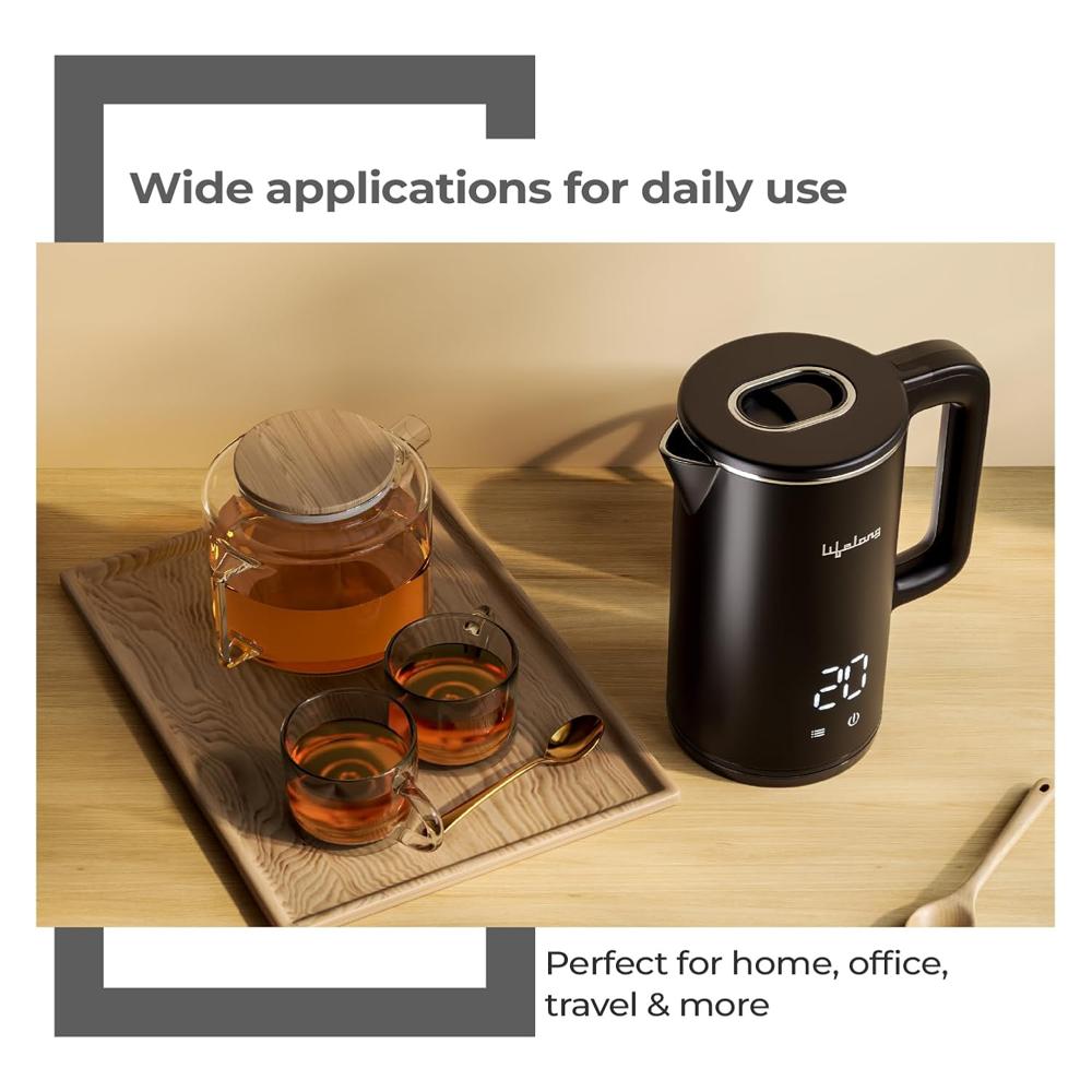 Lifelong Electric Kettle 1.8L | 1350W with 4 Preset Modes & Live Temperature Display |  (Black, LLDEK02)