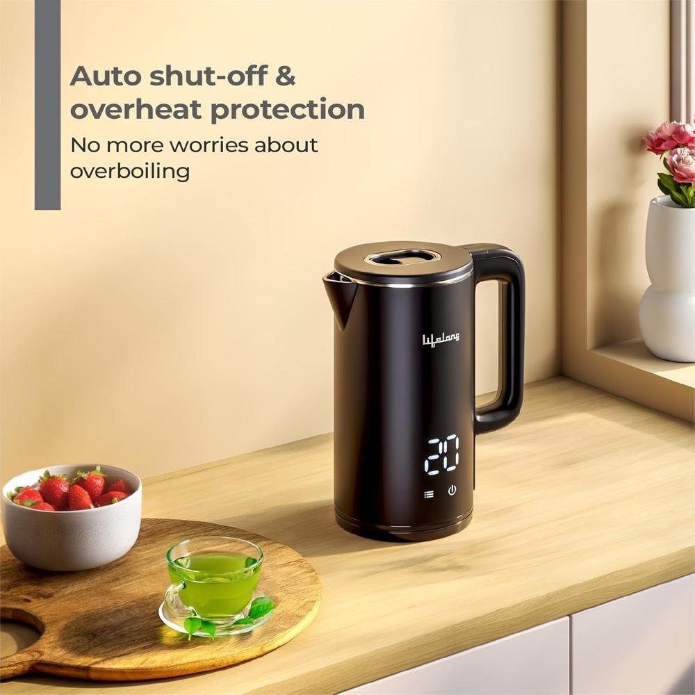 Lifelong Electric Kettle 1.8L | 1350W with 4 Preset Modes & Live Temperature Display |  (Black, LLDEK02)