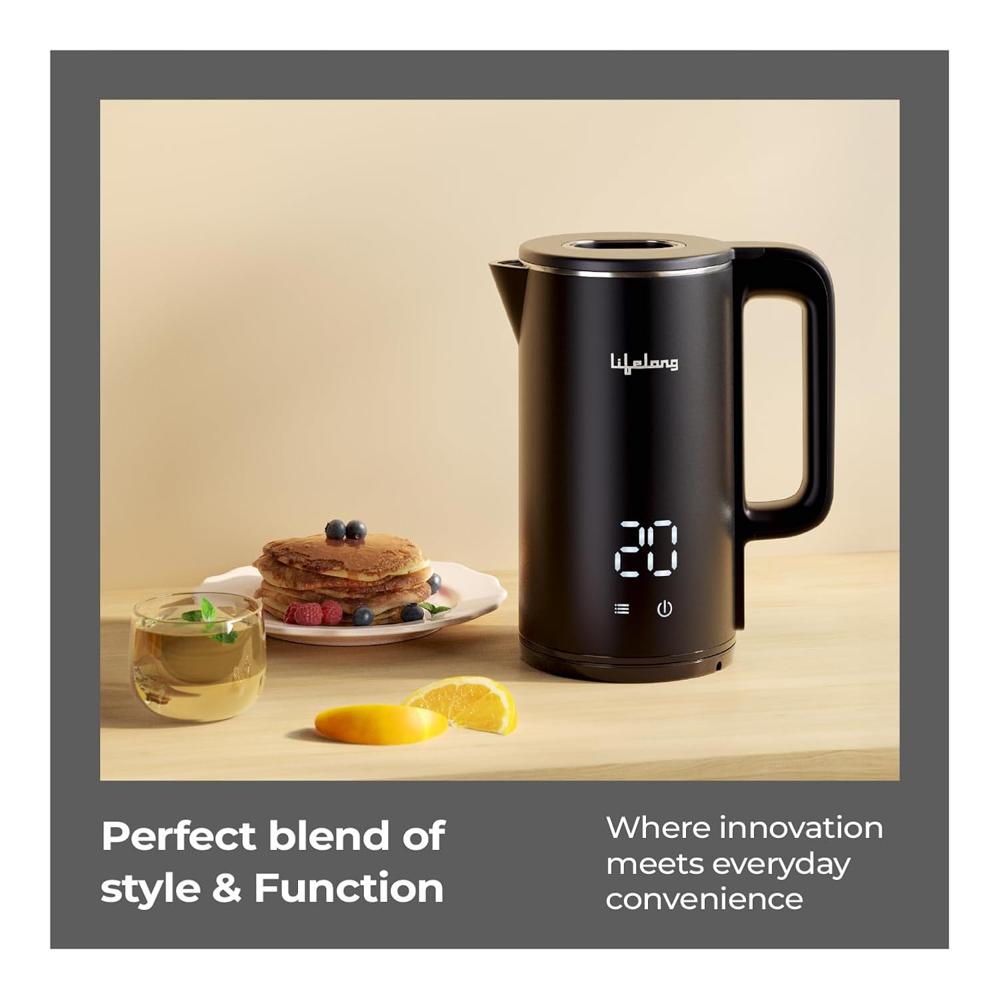 Lifelong Electric Kettle 1.8L | 1350W with 4 Preset Modes & Live Temperature Display |  (Black, LLDEK02)