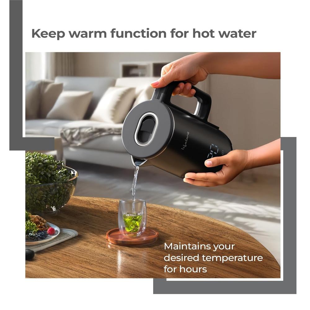 Lifelong Electric Kettle 1.8L | 1350W with 4 Preset Modes & Live Temperature Display |  (Black, LLDEK02)