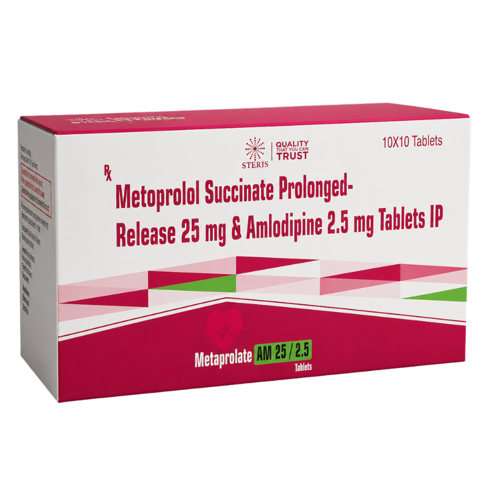 Metoprolol Succinate Prolonged Release 25 Mg & Amlodipine 2.5 Mg Tablets Ip - Brand Name: Metaprolate Am 25/2.5