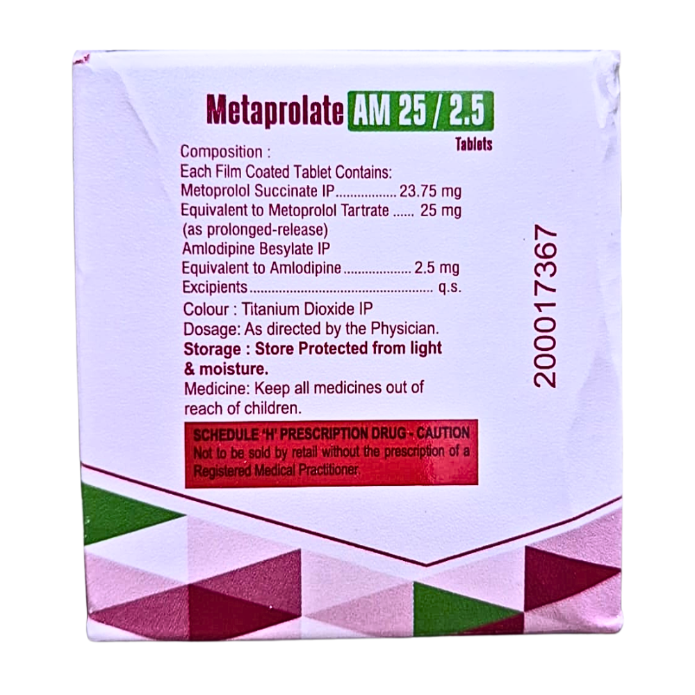 Metoprolol Succinate Prolonged Release 25 mg & Amlodipine 2.5 mg Tablets IP