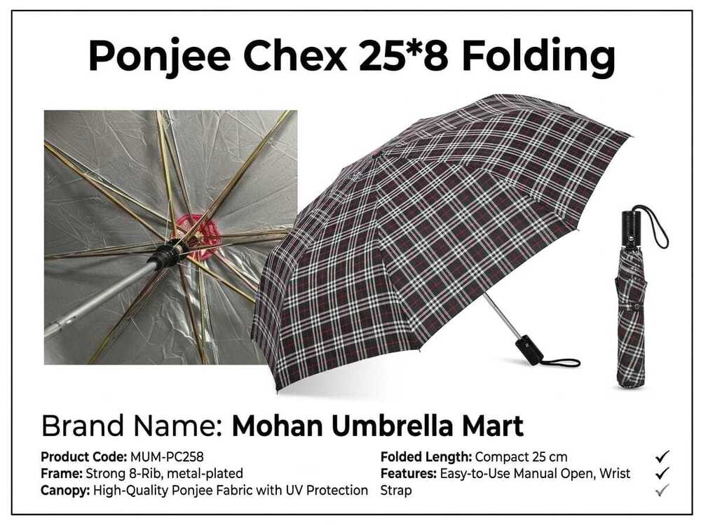 25x8 Ponjee Chex Folding Umbrella
