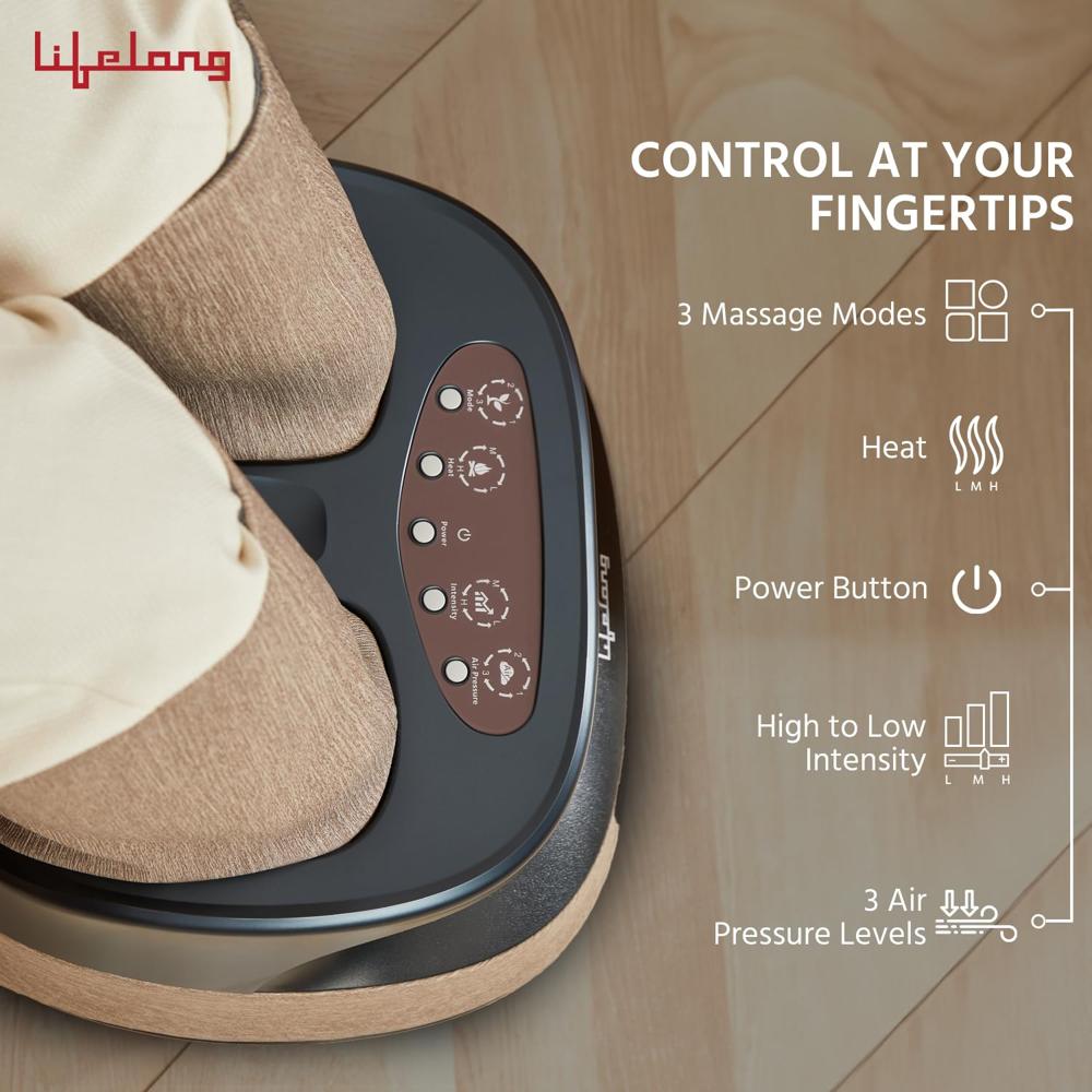 Lifelong Air Pressure Foot & Leg Massager Machine for With Heat For Home -Relaxing Shiatsu & Kneading Calf Massage with Heat LLM891